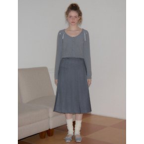 Side Slit Pleated Midi Skirt_ Gray