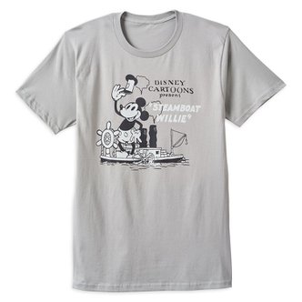  [디즈니 오리지날] 디즈니 성인용 미키 마우스 티셔츠 – Steamboat Willie – 그레이