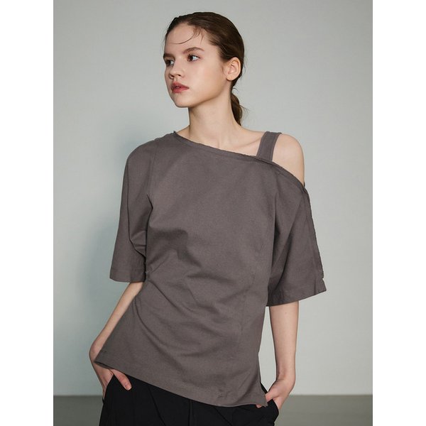 Outcut One-Shoulder Strap T-shirt_Chacoal