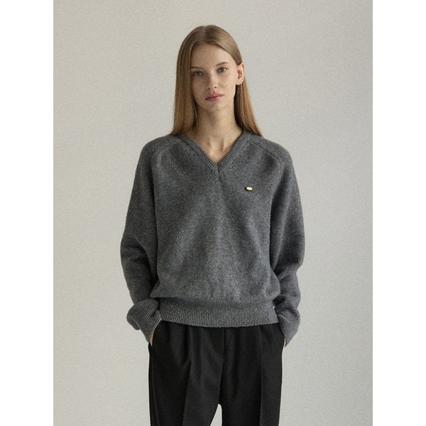 Soft Wool V-neck Raglan Knit - Charcoal