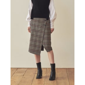 3 BUTTON CHECK PATTERN SKIRT_ CH.BLACK