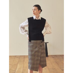 3 BUTTON CHECK PATTERN SKIRT_ CH.BLACK