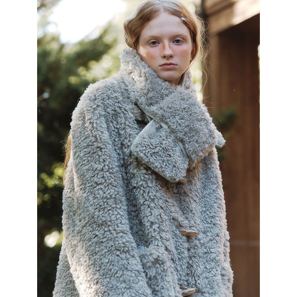 [SET] Muffler + Fur Half Coat - gray