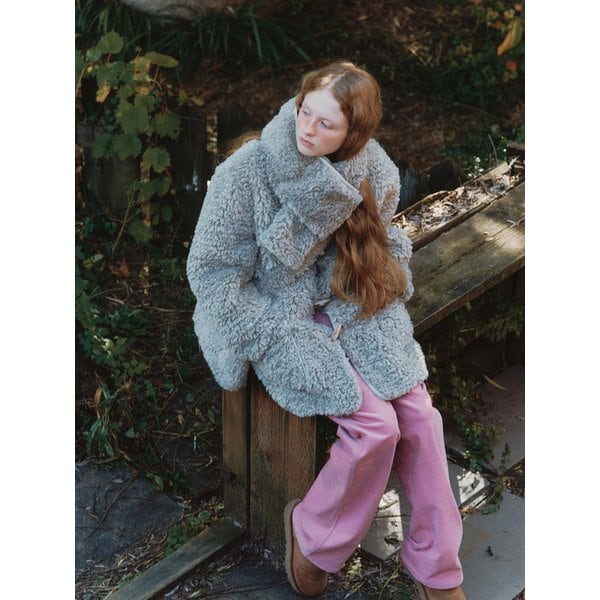 [SET] Muffler + Fur Half Coat - gray