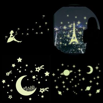  아이방꾸미기 야광 스티커 야광별 벽인테리어 달 별 우주 형광 인테리어