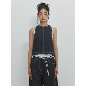 DENIM SLEEVELESS SHIRRING SET-UP