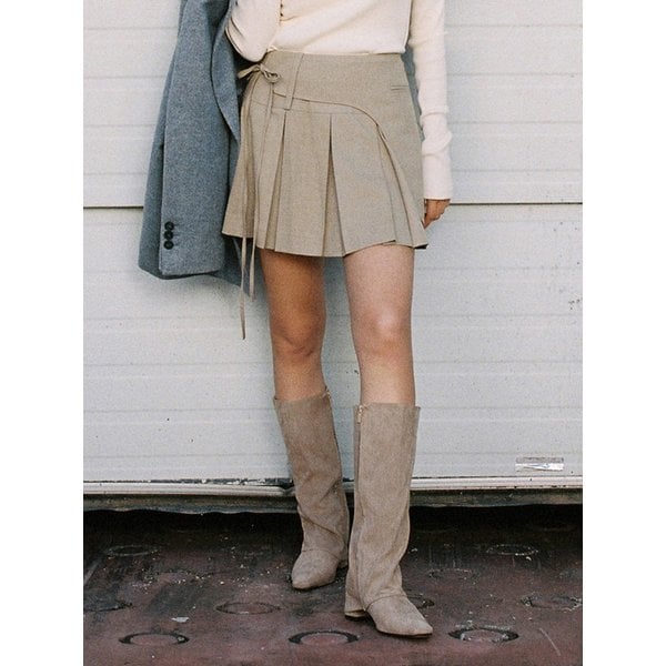 [SPNK] 덧장 디테일 플리츠 스커트_브라운