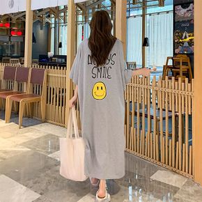 웨이 스마일 옆트임 반팔 롱 원피스_P367369734