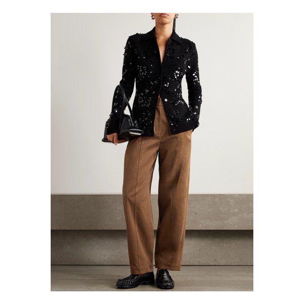 몽클레어 아플리케 코튼 혼방 개버딘 스트레이트 팬츠 브라운 46376663162861900