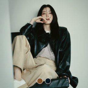 375507 한소희 중기장 스웨이드/에코레더 자켓