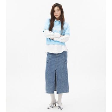 플라스틱아일랜드 H라인 롱 데님 스커트 (PR2DS361)