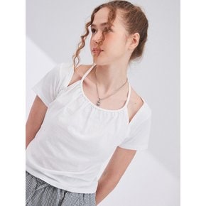 Shirring Halter Nect T-Shirt_WHITE