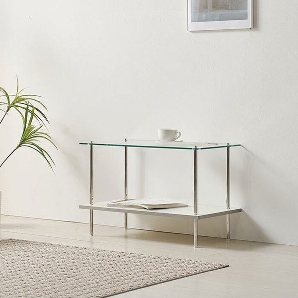 답답함 없는 인테리어 선반 거실장 80cm 2단(강화유리+목재) WB631 (착불)