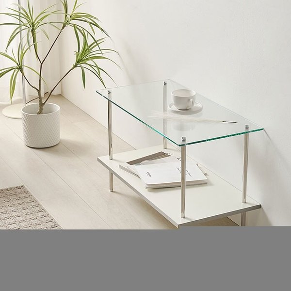 답답함 없는 인테리어 선반 거실장 80cm 2단(강화유리+목재) WB631 (착불)