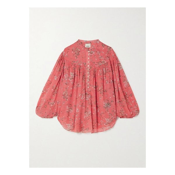 킬레디아 프린트 코튼 실크 혼방 크레이프 블라우스 코랄 1647597333738135