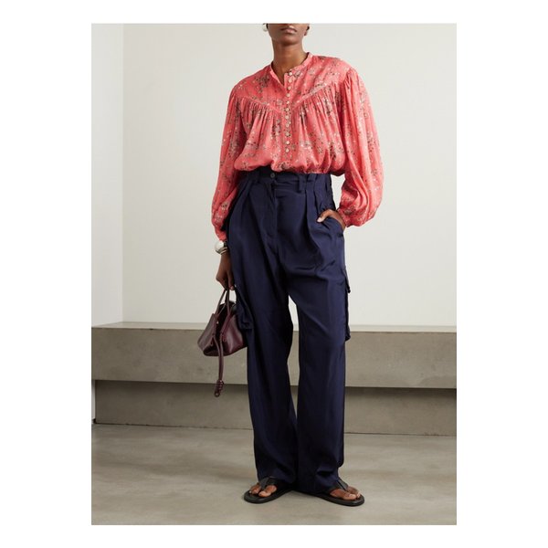 킬레디아 프린트 코튼 실크 혼방 크레이프 블라우스 코랄 1647597333738135