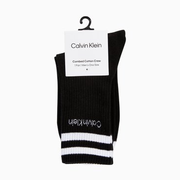 Calvin Klein Jeans 남성 콤드 코튼 립 크루 중목 양말 (블랙 1 PAIR) (LS000299-001)