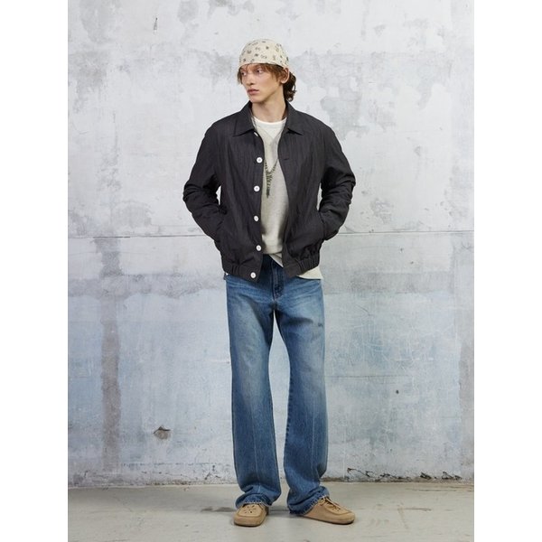 Men Casual Button Blouson, Charcoal