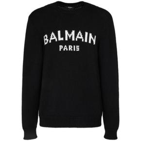 24 FW 발망 Balmain 프론트 로고 디테일 리브드 카라 커프스 울 스웨터 블랙