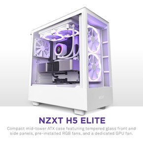 NZXT H5 ELITE PC White CC-H51EW-01 CS8552 미들 타워 케이스 프런트 유리 패널·RGB 컨트롤러