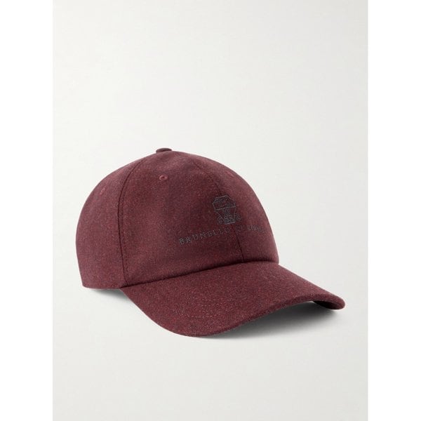 브루넬로쿠치넬리 로고 자수 가죽 트리밍 울 플란넬 베이스볼 캡 46376663162948153