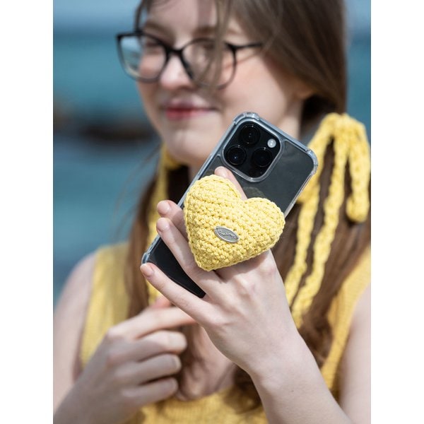 No.115 / Chubby Heart Griptok _ Yellow (통통 하트 크로쉐 뜨개 그립톡)