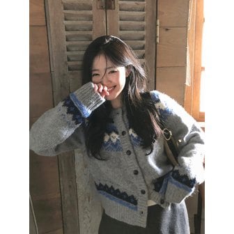 더라우스트 자카드 니트 가디건 GRAY