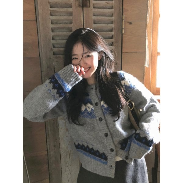 자카드 니트 가디건 GRAY