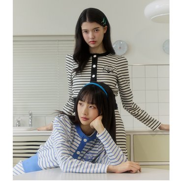 에고이스트 [BLUE LABEL] 하트자수 스트라이프 크롭 가디건 (ER2OCG04)