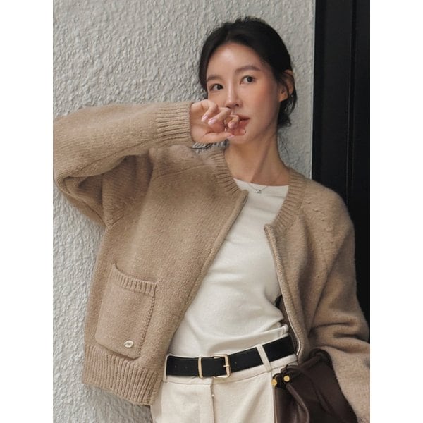메종 라운드 니트 집업 베이지 amr2143