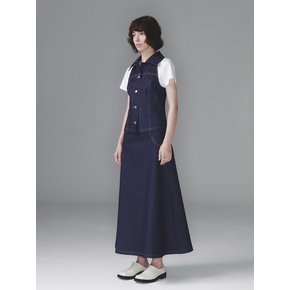 GORED DENIM LONG SKIRT (DARK NAVY)