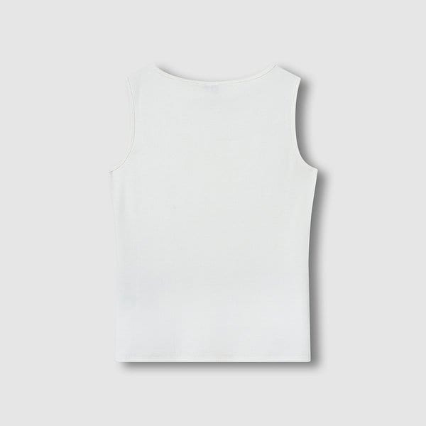 여 코튼 립 보트넥 민소매 티셔츠 J116201076001