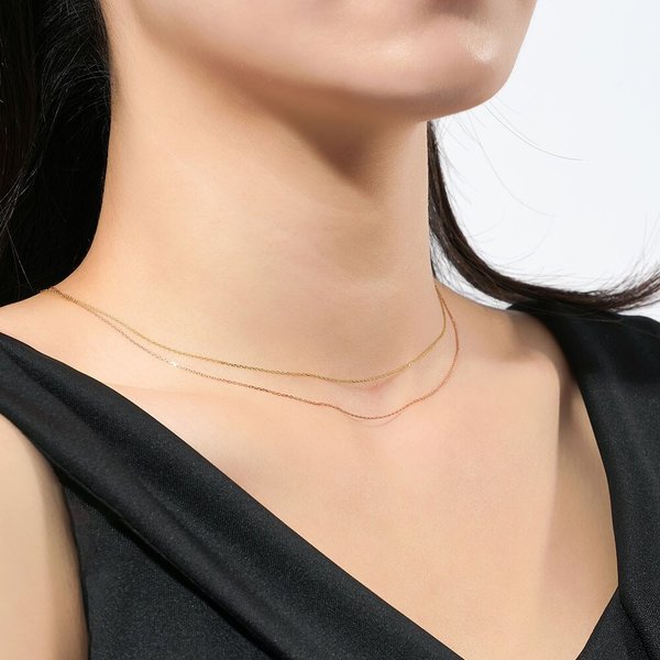 14K 각줄 체인 목걸이 줄 핑크 골드 0.5mm