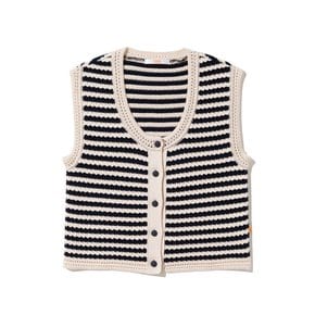 Stripe Crochet Knit Vest [CREAM NAVY]