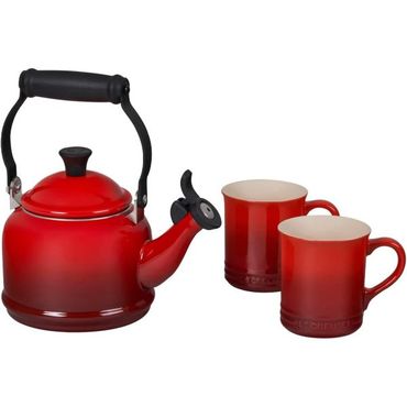  영국 르쿠르제 티팟 Le Creuset Enamel On Steel Demi Kettle Stoare Set of 2 Mugs 1.25 qt. 14