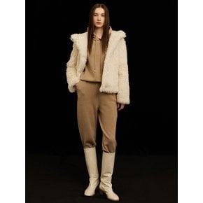 Textured Fur Hoodie Jacket Ivory