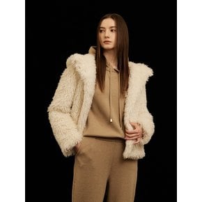 Textured Fur Hoodie Jacket Ivory