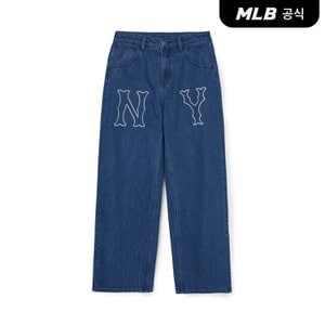 MLB [코리아공식] 여성 베이직 쿠퍼스 레이저 커팅 와이드 데님팬츠 (In)