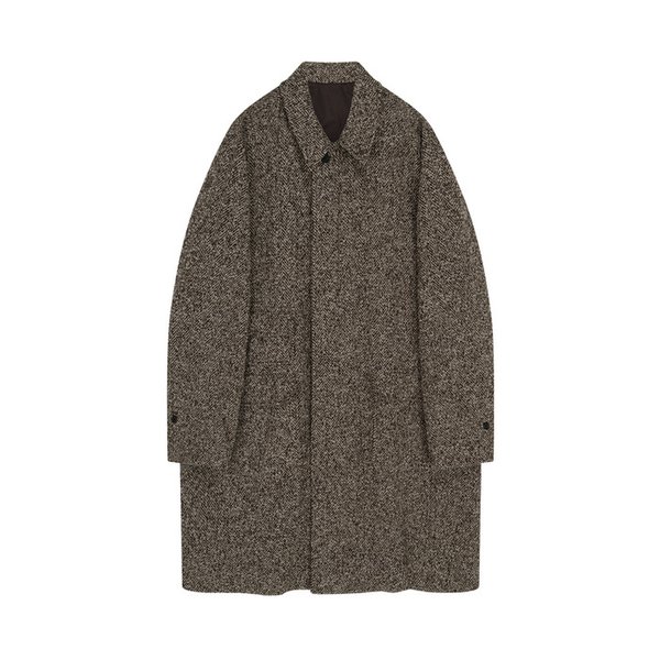 Wool Herringbone Balmacaan Coat (brown)