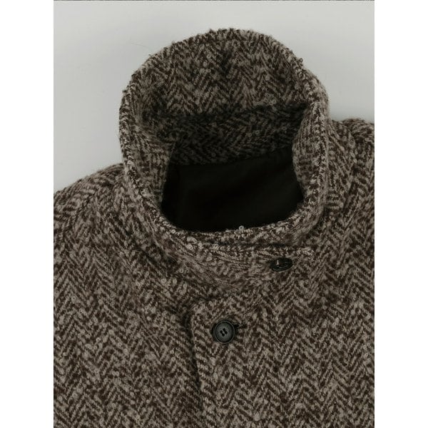 Wool Herringbone Balmacaan Coat (brown)