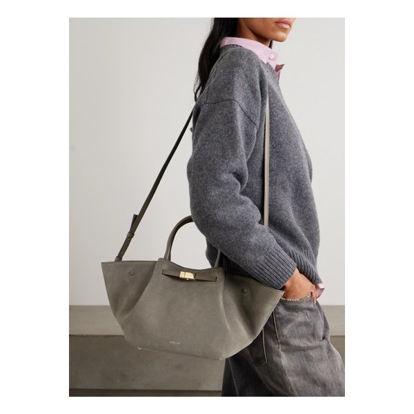 드멜리어 미디 뉴욕 가죽 트리밍 스웨이드 토트 그레이 46376663162913532