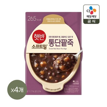 CJ제일제당 햇반죽 통단팥죽 280g x4개 비비고죽 리뉴얼