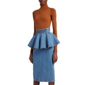 4576321 Alaia Stonewashed Denim Skirt Belt