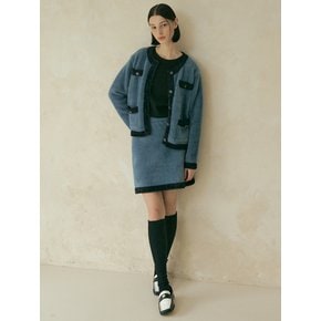 V. [set] cotton candy knit cardigan + skirt (dark blue)