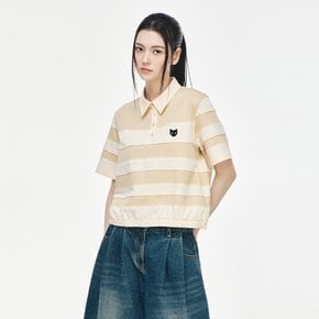 지제로 스트라이프 패치워크 카라 티셔츠_WI2TS828YE