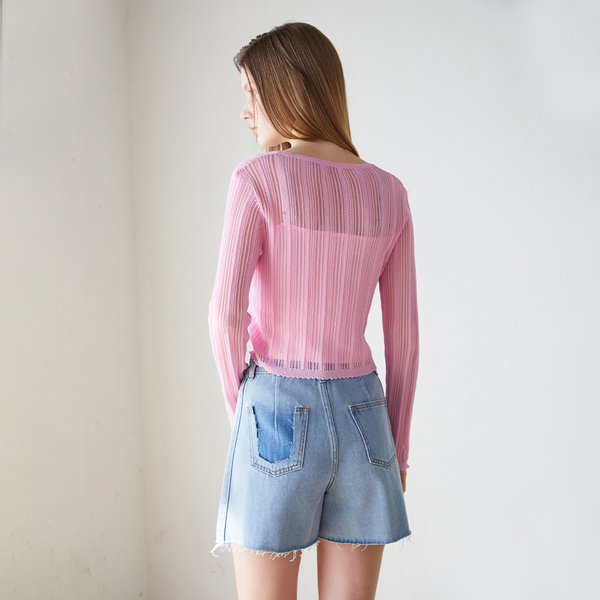 [시흥점] 여성 단추 포인트 메쉬 니트가디건 (ES2OKG53)