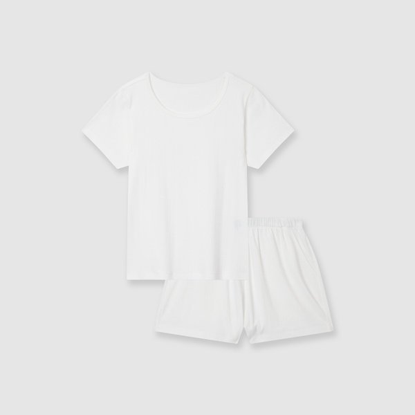 [SET] 여 포인텔 반팔 라운지 티셔츠, 버튼 숏 3부 라운지 팬츠_화이트 J205201020001