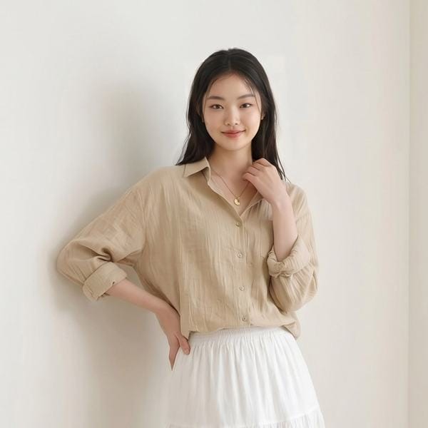 확대된 대표 허니제이 / 인싸템 롤업소매 거즈 여유핏 셔츠 (17color)