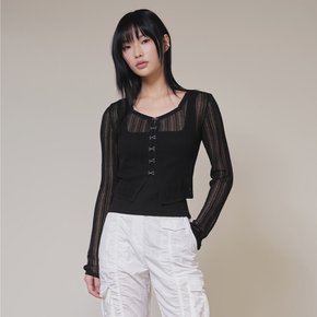 See-through Knit Cardigan in Black VK4SD075-10