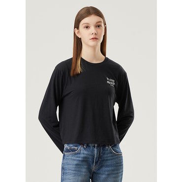 르꼬끄 [이월][60% OFF] 여성 베이직 세미크롭 긴팔티 / BLK (QP122ORL11)